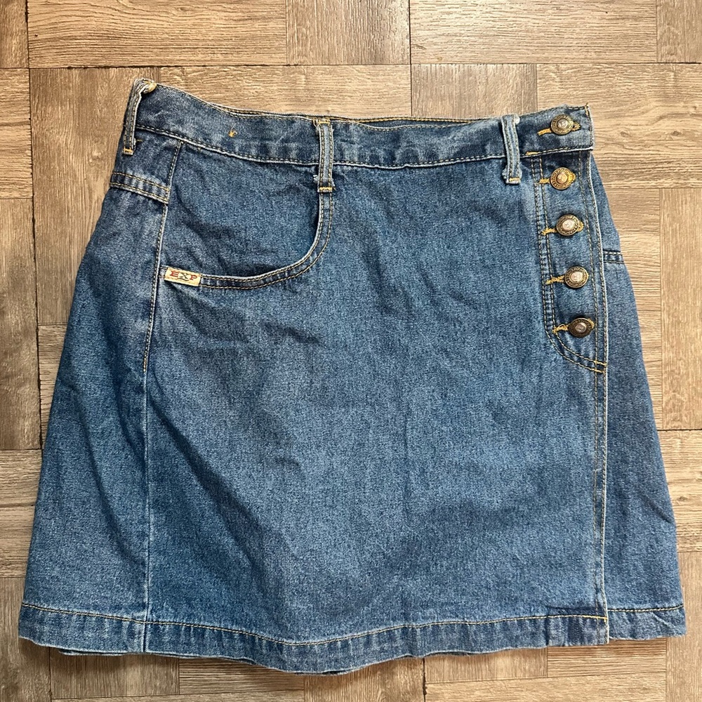 Express Blue Denim Mini Skirt with Side Button Detail